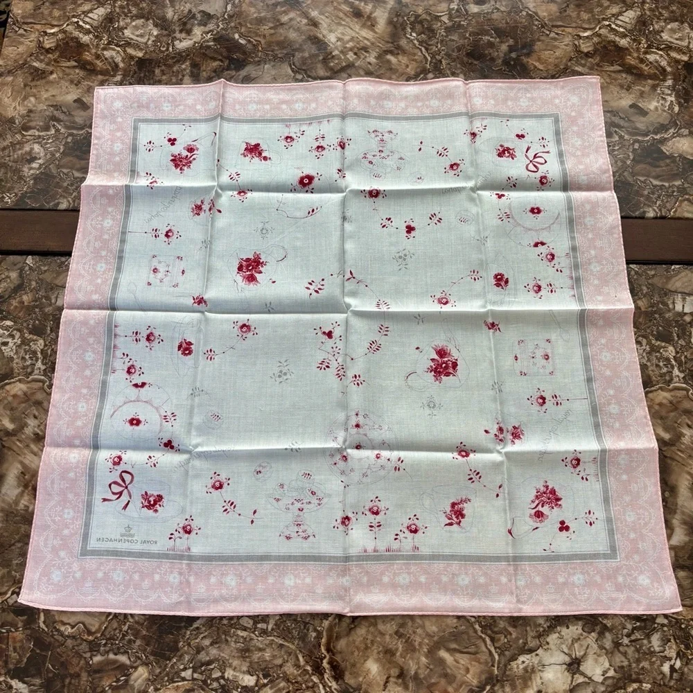 Royal Copenhagen Vtg Pink/White/Red Floral Handkerchief/Bandana/Scarf size 22.5”